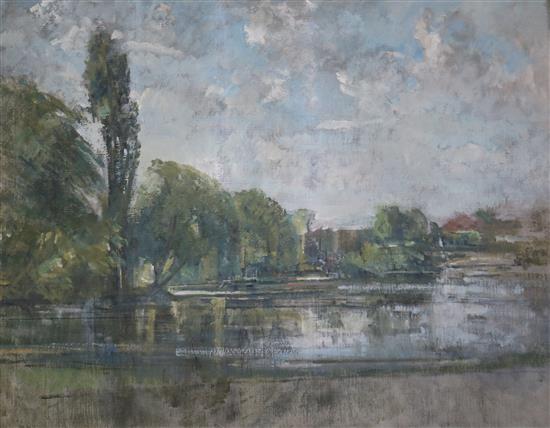 Philip Connard (1875-1958), oil on canvas, The Thames At Richmond, label verso, 67 x 83cm